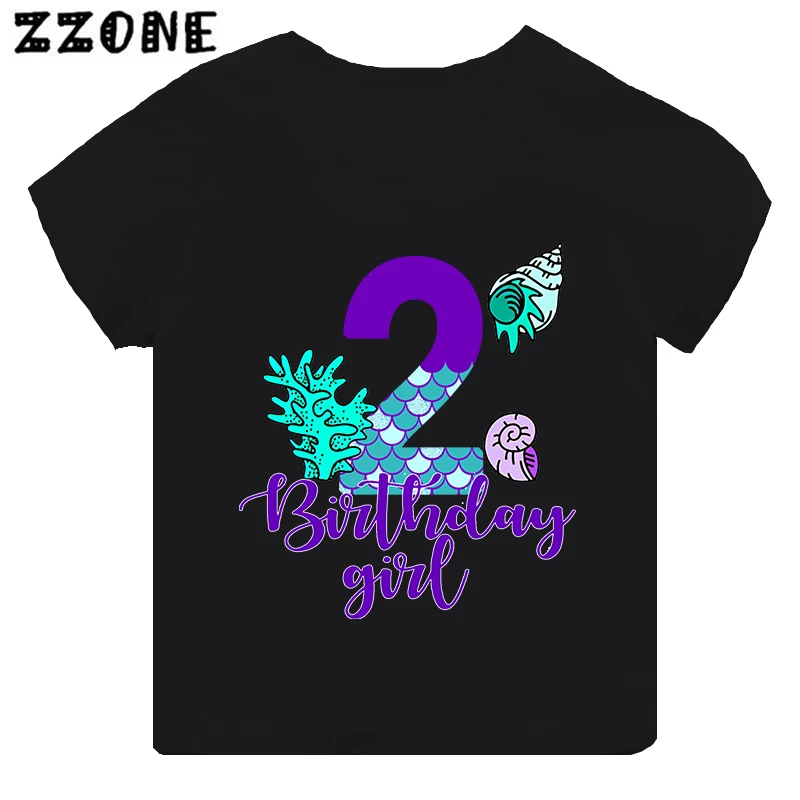 Cute Mermaid Number Bow Print Girls Clothes 1 2 3 4 5 6 7 8 9 Years Happy Birthday Kids Short Sleeve T shirt Baby Boys T-Shirts
