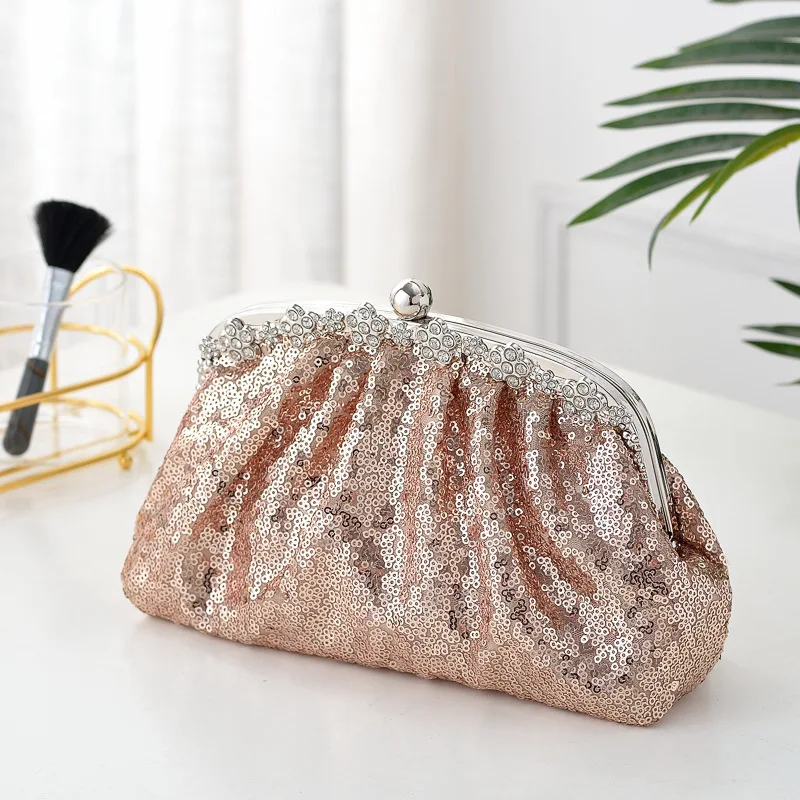 

Sequin Elegant Black Evening Bags Ladies Rhinestone Wedding Party Clutch Handbag Chain Shoulder Bags Women Fashion Clutch Purse