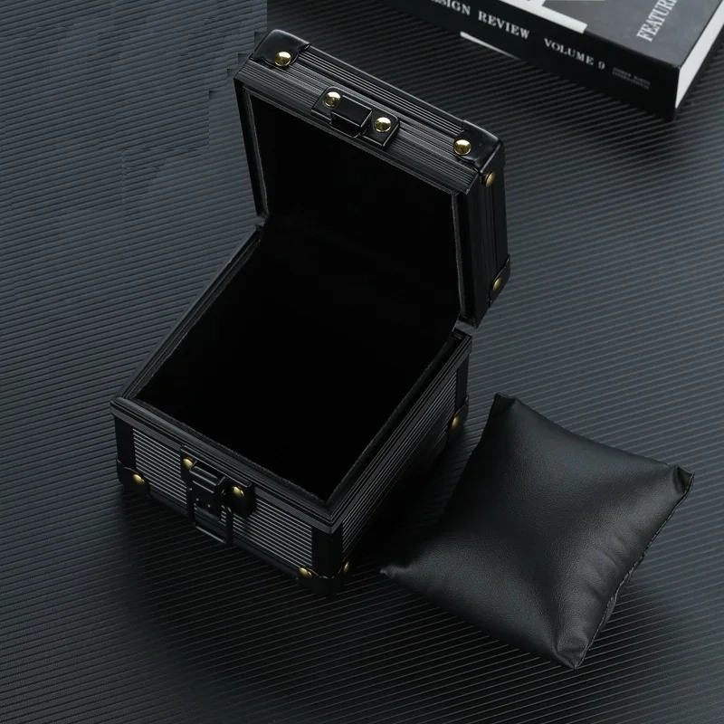 Watch Box Organizer Black Single Transparent Aluminum Alloy Jewelry Packaging Metal Storage Box Portable Watch Box With Pillow