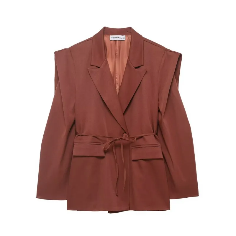 

Women's Lace Up Suit Coat Spring Fashion Turn-down Collar Long Sleeve Coats Commute Office Female With Pockets Slim Outerwear