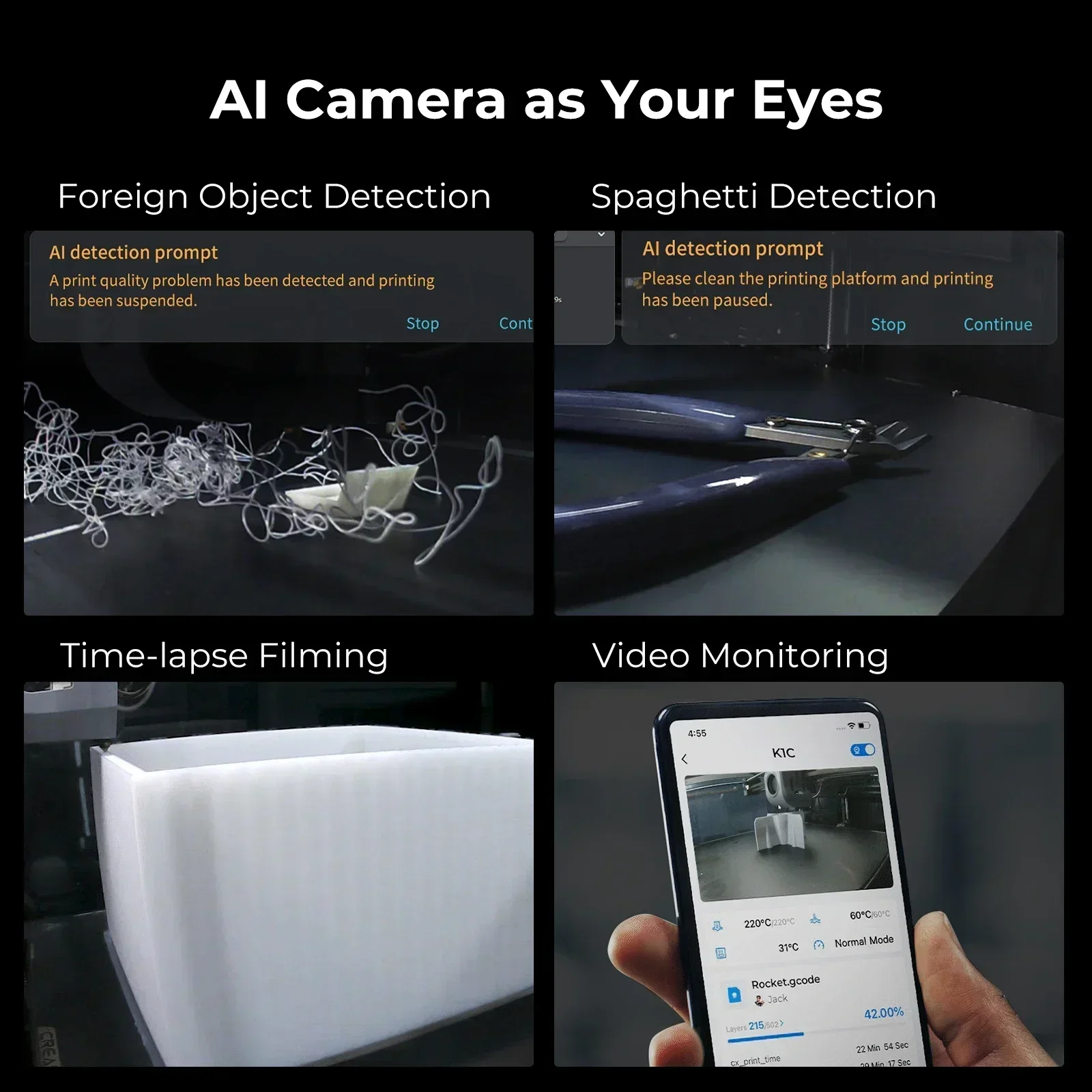 طابعة CREALITY K1 Max/ K1C/ K1SE سريعة ثلاثية الأبعاد 600 مم/ثانية طابعات ثلاثية الأبعاد عالية السرعة التسوية التلقائية المزدوجة محرك التبريد المباشر الطارد #5