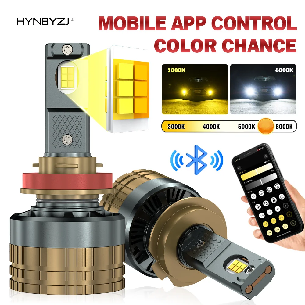 

H7 APP Control H11 Car Headlight Bulbs H4 Turbo Headlight H1 H3 9005 HB3 9006 HB4 LED Car Lights Bluetooth APP Control Color