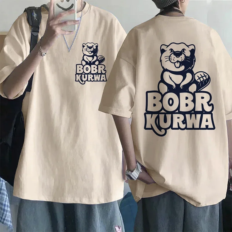 Kurwa Bober Harajuku Y2k Pocket Tshirt Bobr Kurwa Cartoon Tee Shirt for Mem Women Funny Tops Streetwear Fashion Mange T-shirt