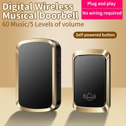 CACAZI Intelligent Self-powered Wireless Doorbell for Home Battery Free Waterproof Door Bell 60 Songs Welcome Home US EU UK AU