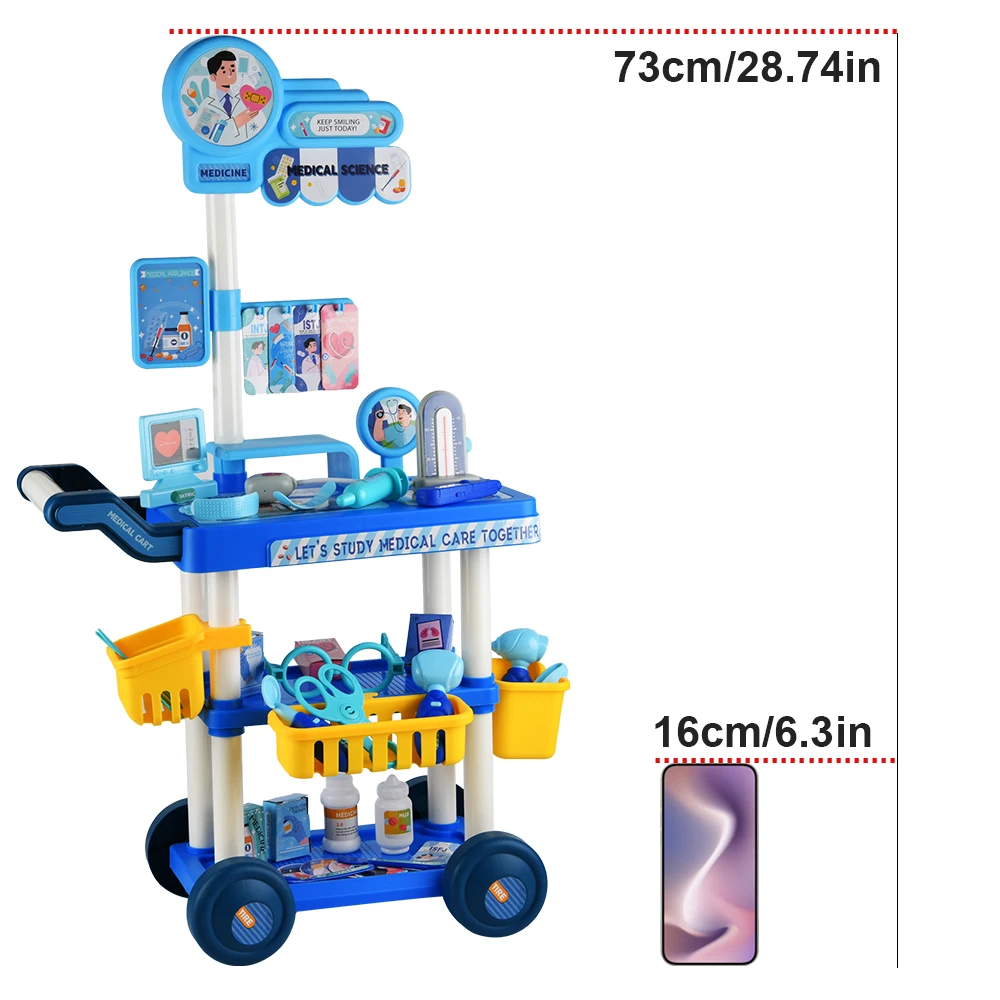 عربة الطب، عربة الملابس، عربة المطبخ، عربة الأدوات، لعبة مسرح الأطفال تتضمن ملحقات مقلدة وملصقات DIY #4