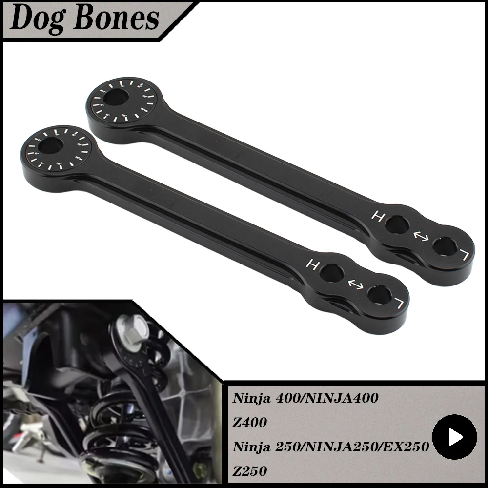 

For Kawasaki Ninja 400 NINJA400 Z400 Ninja 250 NINJA250 Z250 Lowering Raising Link Kit Dog Bones Adjustable 40mm Aluminum Black