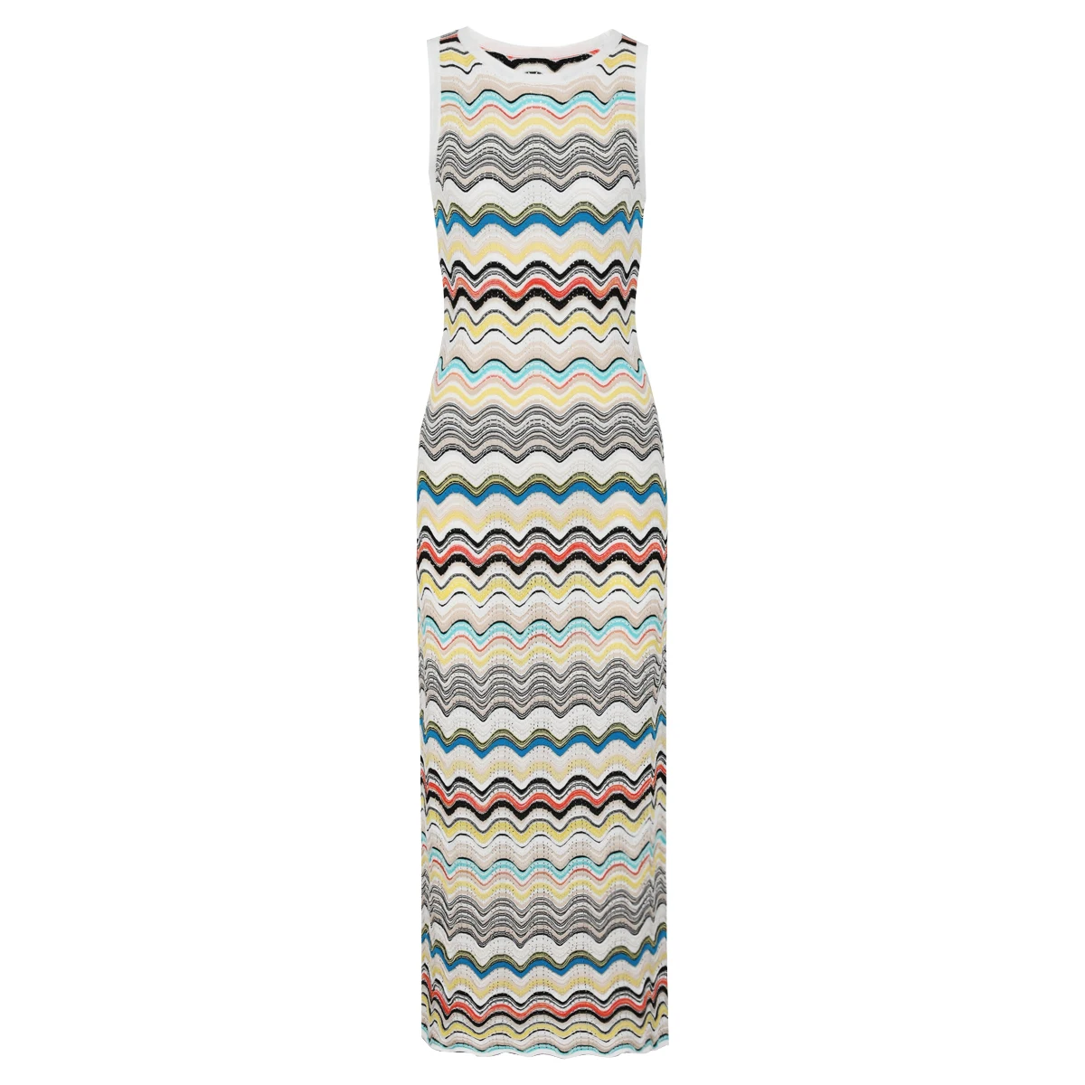26255 High-End Summer New Fashionable Knitted Round Neck Slim Fit And Slimming Without Sleeves Long Patterned Women's Dress