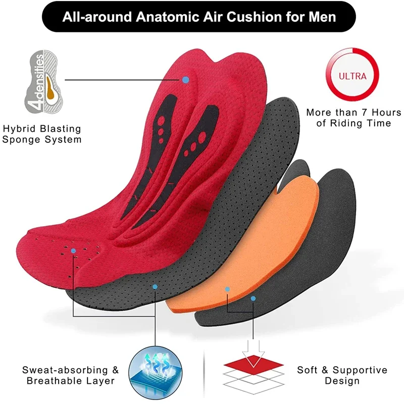 X-TIGER Men Cycling Bib Shorts 7 Hours 5D Padded Bibs Bicycle Tights MTB Road Cycling Bib Shorts Breathable SPF 50+ Bike Shorts