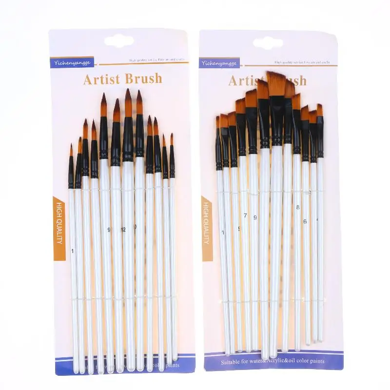 12 Pcs Durable Paint Brushes Set Wear-Resistant Bristles for Acrylic Oil Watercolor Painting Long Time Use