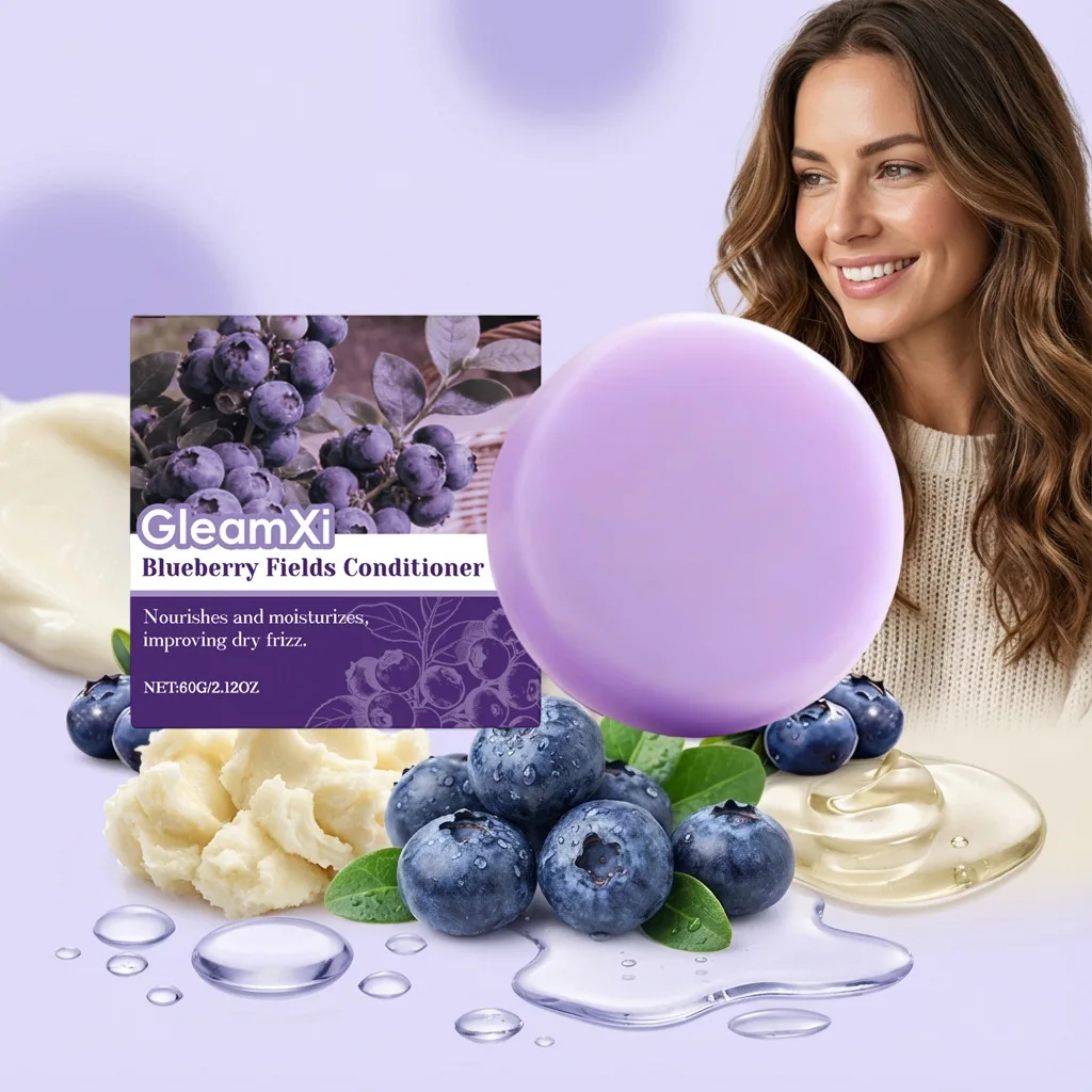 Gleamxi Blueberry Fields Conditioner Bar Solid Anti Frizz Repair Damaged Hair Dry Curly Nourishing Travel Moisturizing Hair Soap