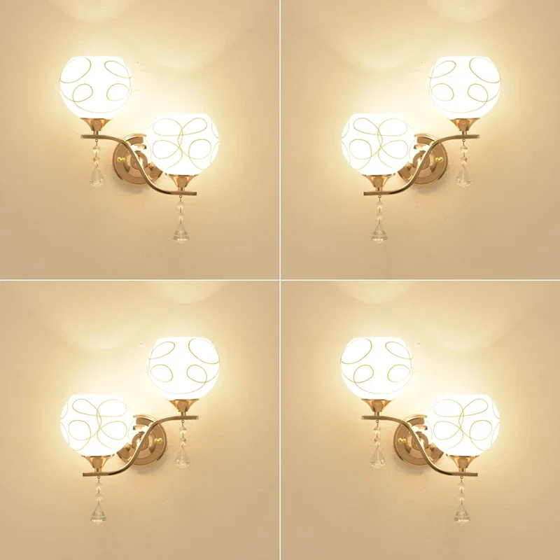 Wall lamp bedroom modern simple double head living room creative wall lamp light luxury staircase aisle led room bedside lamp
