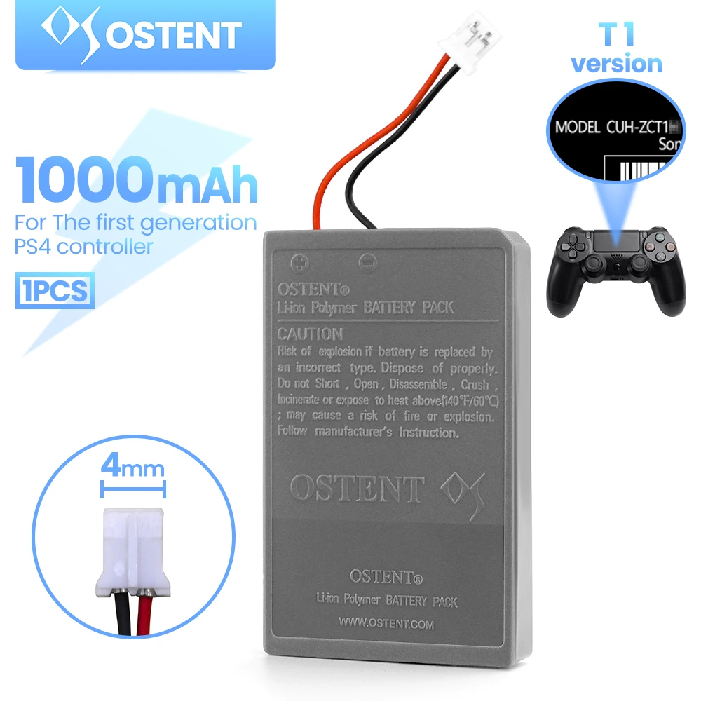 OSTENT 1000MAh Pengganti Baterai untuk Sony PS4 Nirkabel Dual Shock Controller Generasi Pertama CUH-ZCT1E