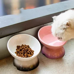 Cat Ceramic Bowl Elevated Pet Tilted Food Water Feeders Small Dogs Raised Drinking Eating Supplies Pet Dog And Cat Bowls