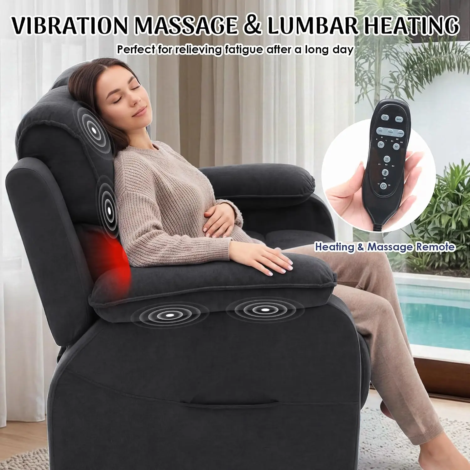 Electric SofaErgonomic KD Design Electric Recliner Loveseat With 8-Point Vibration Massage And Lumbar Heat High Capacity Power M