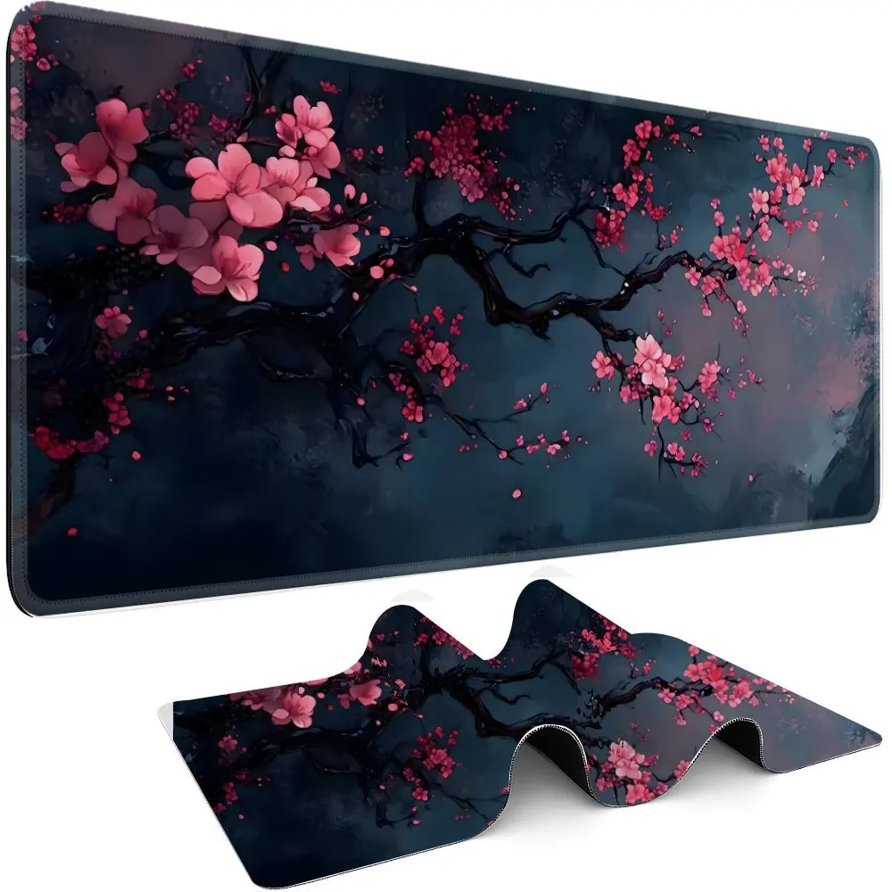 Grand tapis de souris étendu à motif de fleurs de cerisier, tapis de bureau antidérapant, accessoires de bureau, tapis de jeu, tapis souris