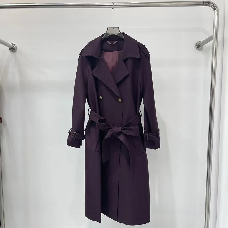 

Женская куртка 2025, новинка зимы, двубортный длинный женский ветровка с лацканами, ремень, облегающий женский плащ y2k, женское пальто