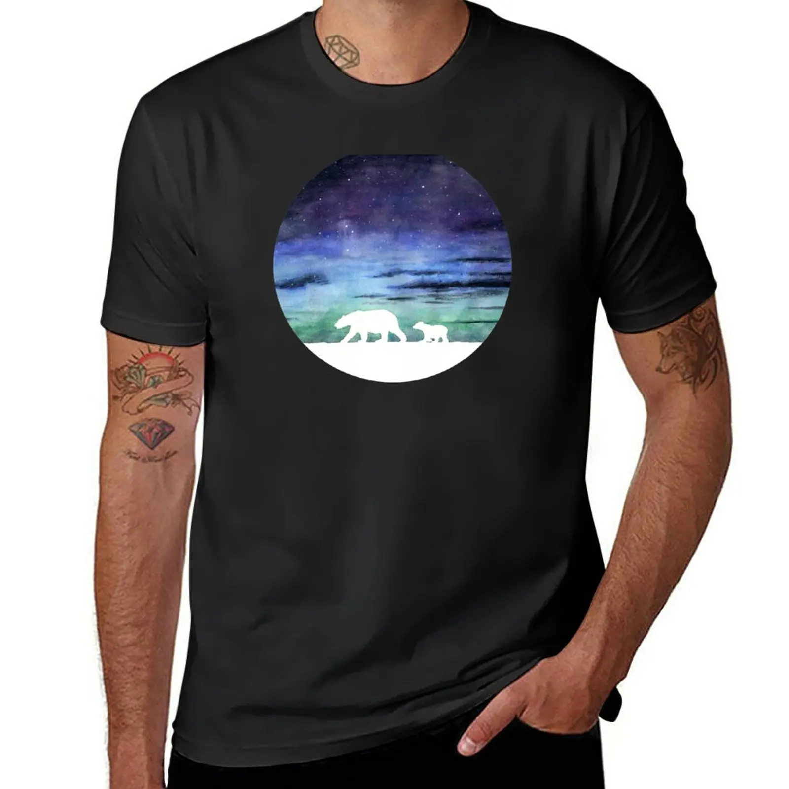 Aurora borealis and polar bears (light version) T-Shirt Aesthetic clothing sublime mens big and tall t shirts