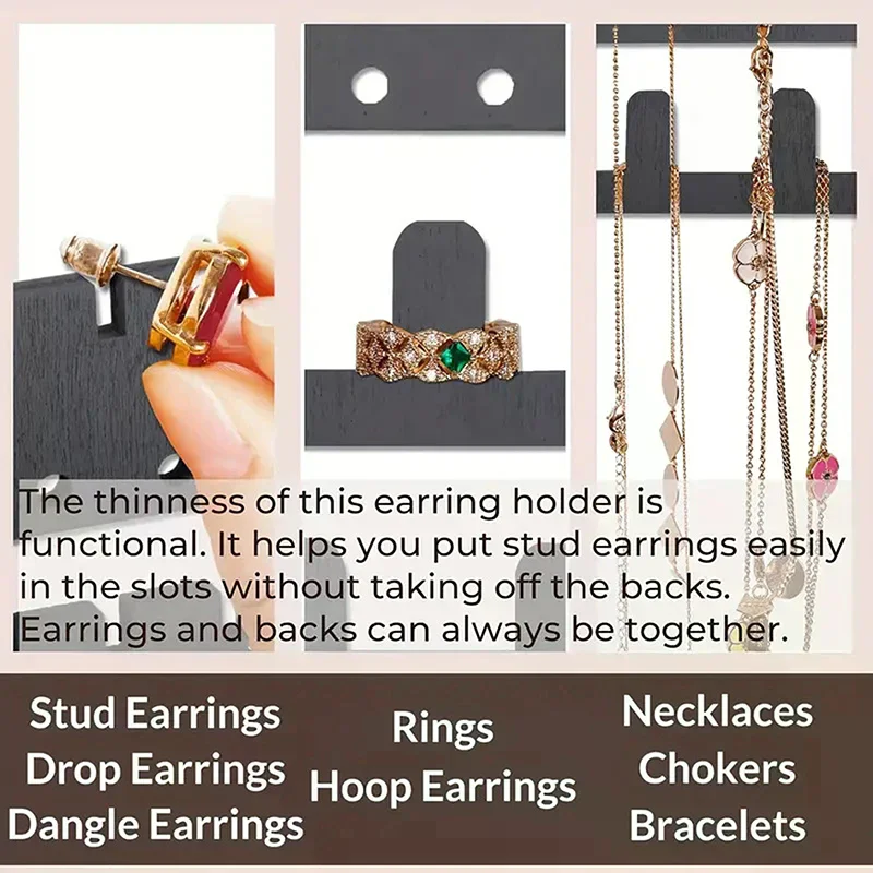 Hanging Jewelry Wall Mounted Necklace Earrings Display Stand Ear Studs Holder Storage Rack Home Decoration Wooden