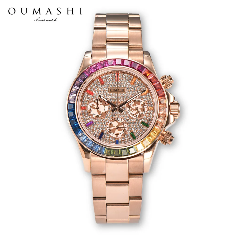 

39mm Men's watch Colored stone Multifunctional Chronograph VK63 watch Stainless steel waterproof sapphire VK63 Quartz movement