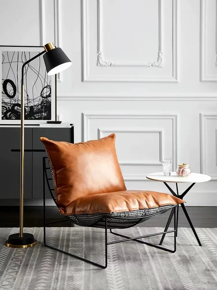 Nordic Simple Leisure Chair, Home Living Room Single Chair, Balcony Lazy Sofa Bedroom Leather Chair, Soft and Comfortable