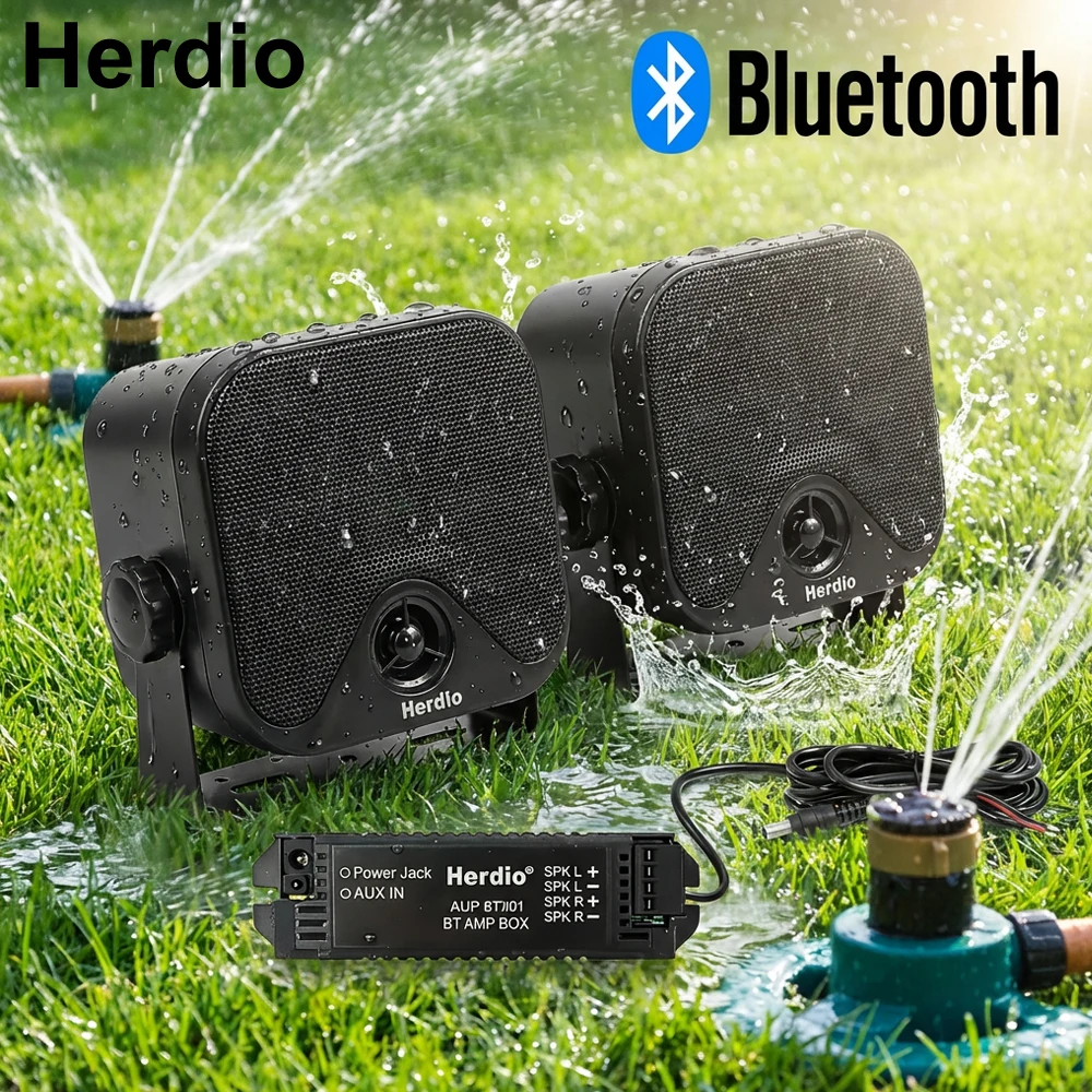 Herdio 4 Inch Waterproof Bluetooth Marine Speakers Surface Mount Heavy Duty Audio for Boats, Golf Carts, ATV, UTV  (2 Pack)