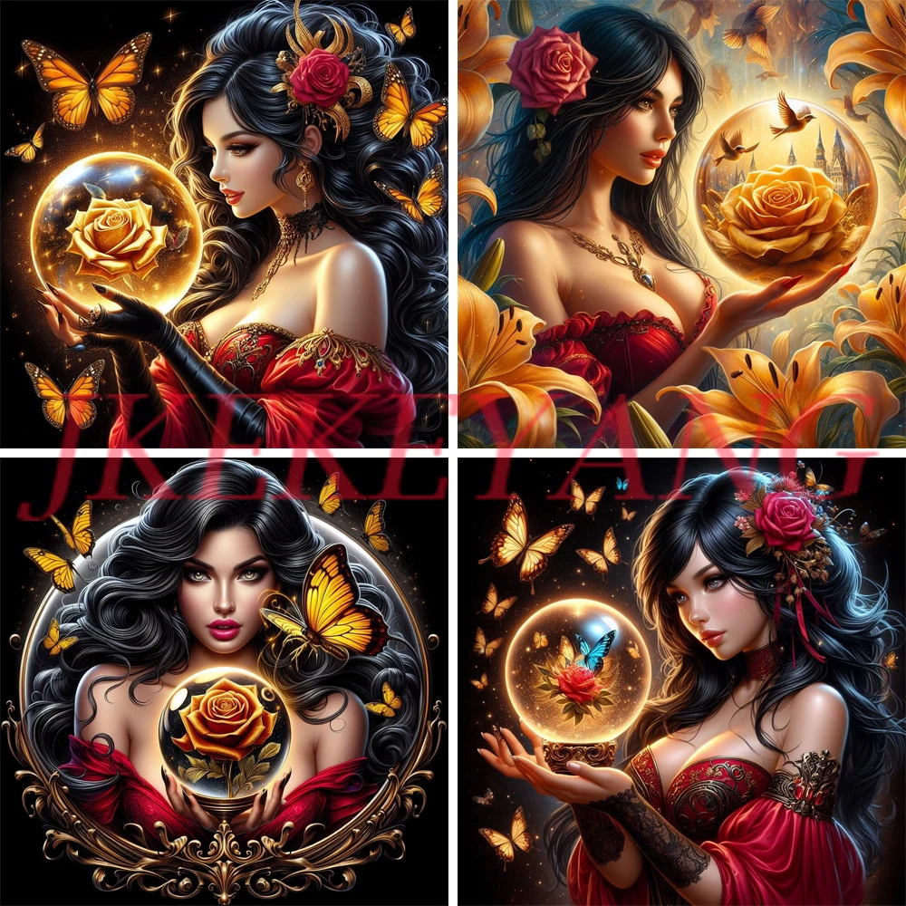 Woman and Yellow Roses DIY 5d Diamond Painting Cross Stitch Kits Diamond Mosaic for Living Room Decor