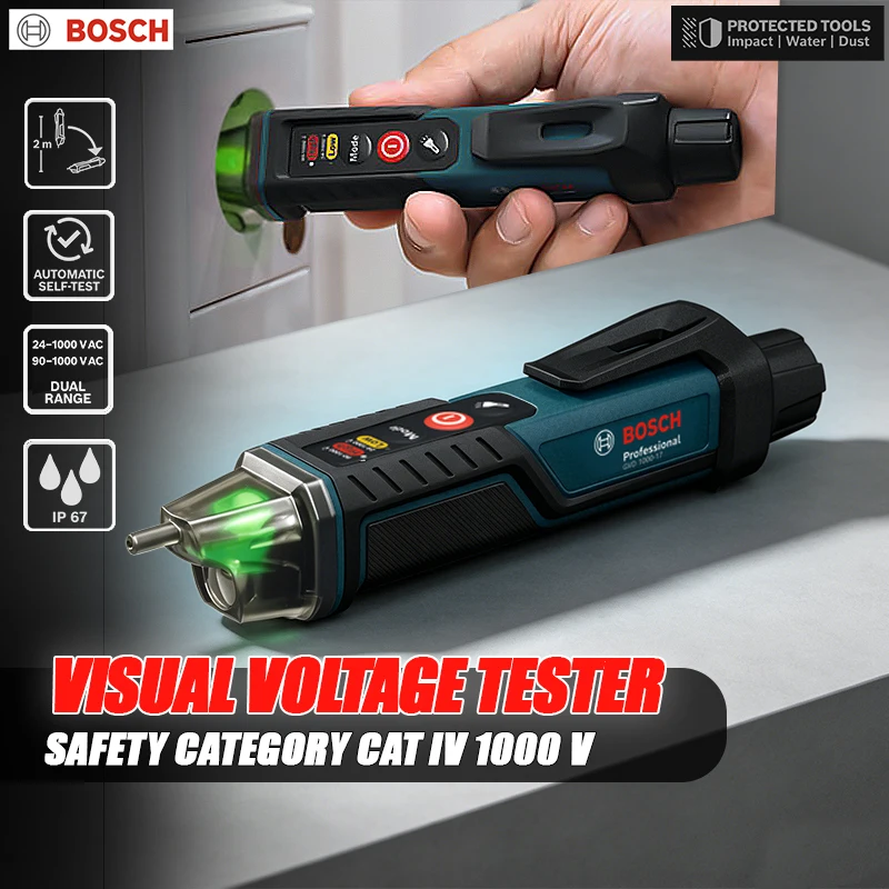 BOSCH GVD 1000-17 Professional Non-contact Voltage Tester Self-test IP67 Rating Dual Voltage for Electric Drill Working
