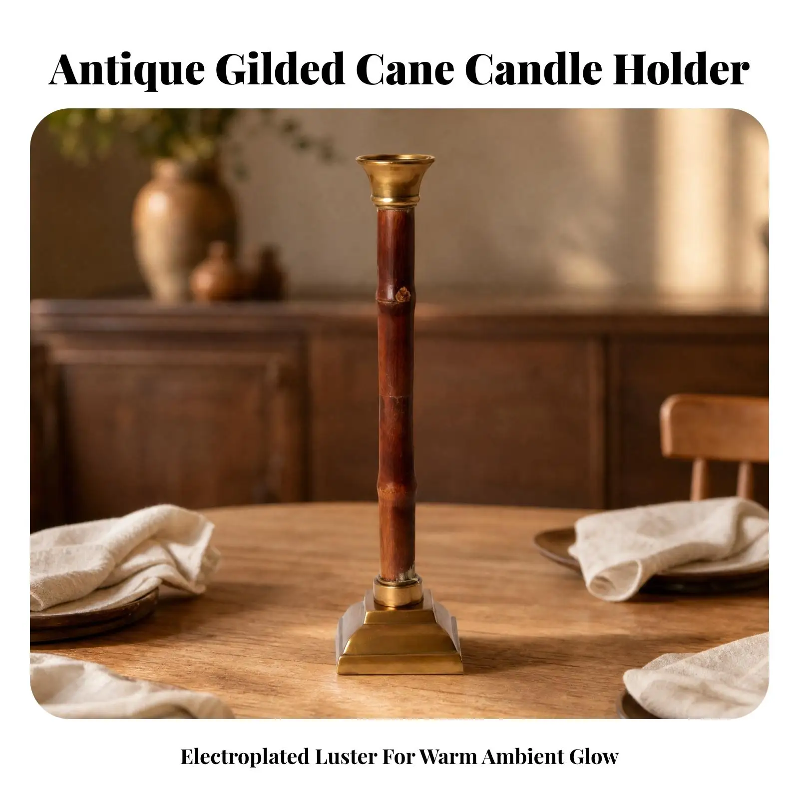 Tiered Tabletop Candle Holder with Bamboo Column and Square Base for Dining Table Mantel Decor Calm Inviting Atmosphere