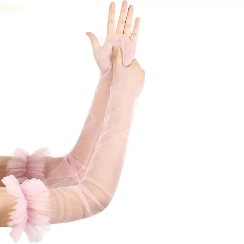 HX6F Сетчатые свадебные перчатки длинный