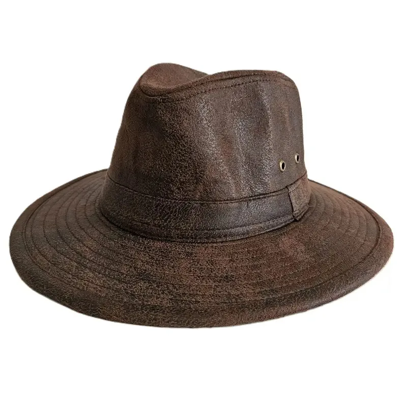 LQKebedo sombrero de vaquero de moda traje occidental de vaquero desgastado indiana jones sombrero de sol vintage sintético marrón talla única para hombres y mujeres