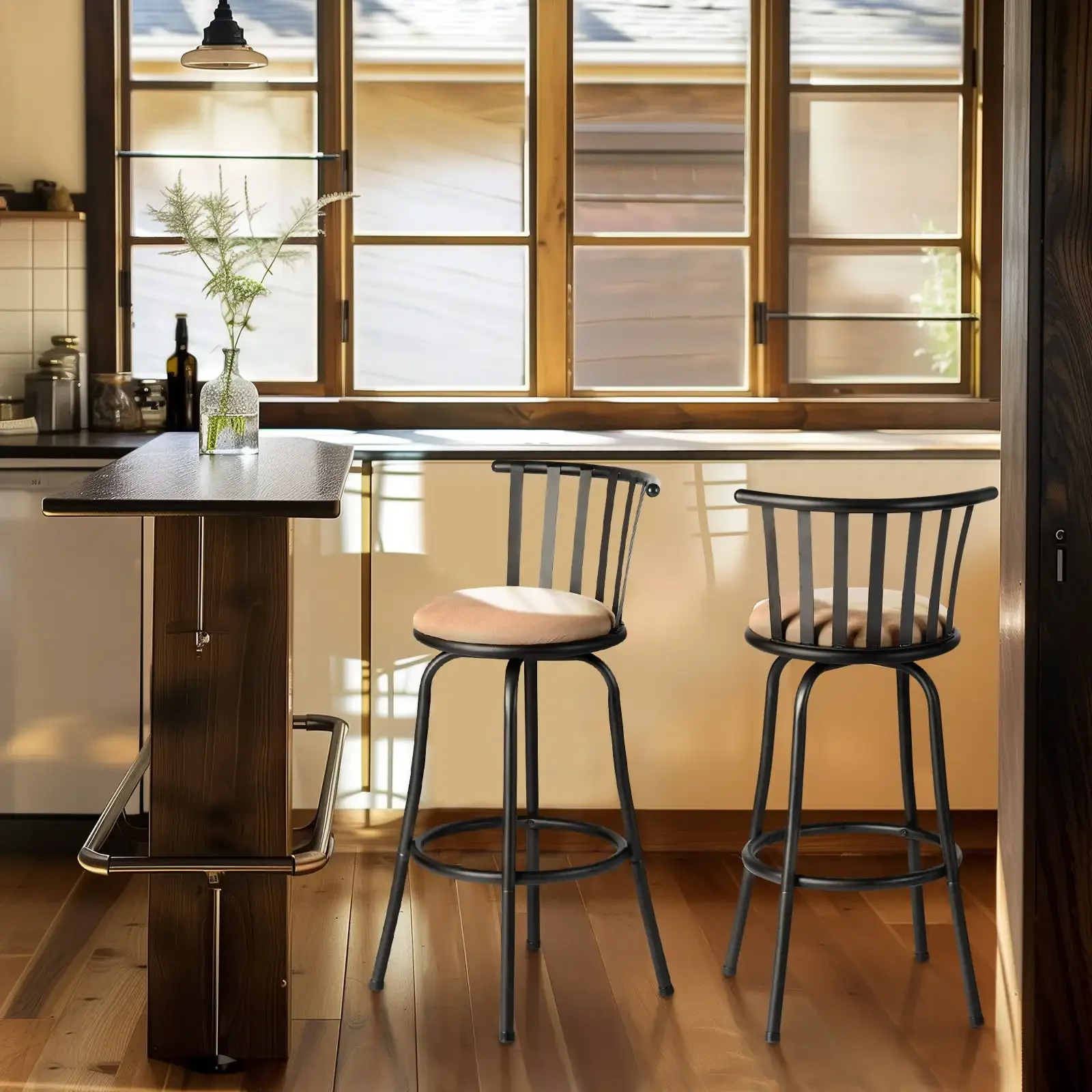 Ensemble de tabourets de bar réglables en faux daim 29 ", tabouret de comptoir, bois, Kitchen Island, BCUR, marron