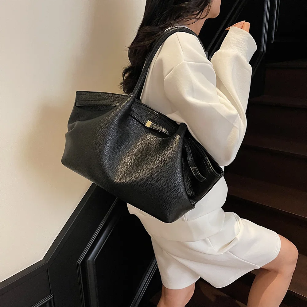 Luxuriöse Lychee-Muster Schultertaschen aus PU-Leder Einfarbige Damenhandtaschen Große Kapazität Tragetasche Reisehandtaschen – Detail 11