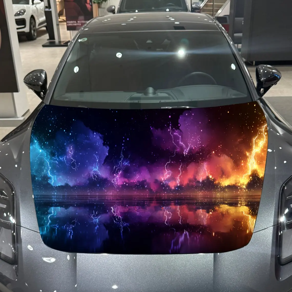 Cosmic Nebula Wonder Journey PVC Car Engine Hood Vinyl Wraps, Self-Adhesive Waterproof Car Hood Decal Sticker, Car Decoration Pr