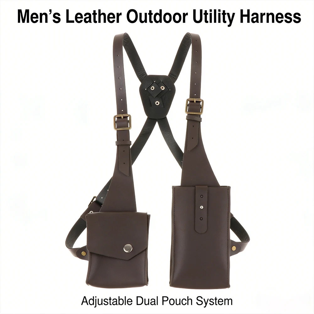

Men's Vintage Leather Wallet Shoulder Bag - Adjustable Strap for Medieval Renaissance Halloween Role Play