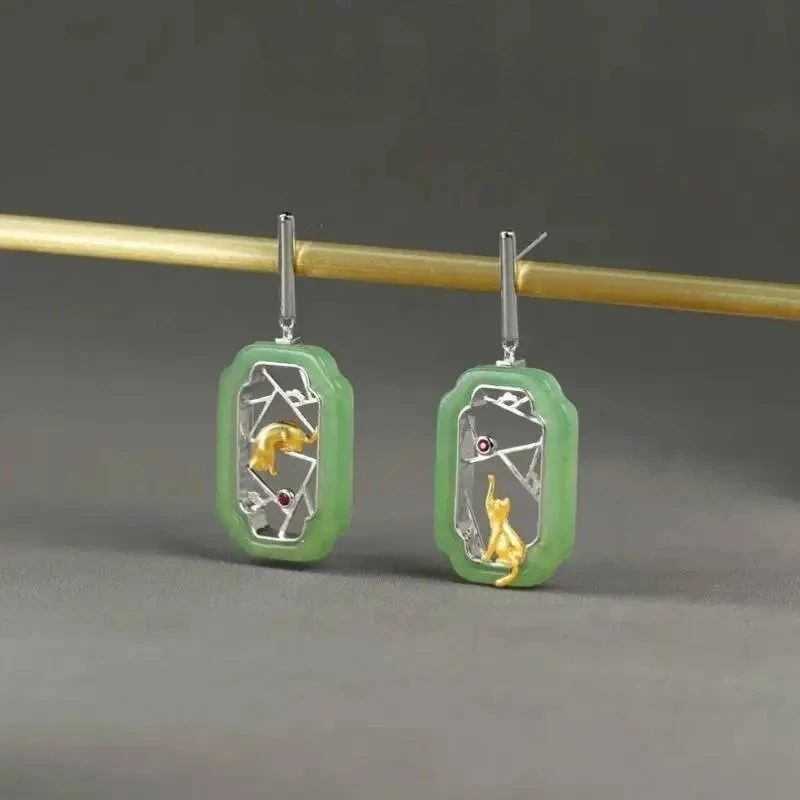 

Natural Window Cat Dangle Earrings For Women Ethnic Chic Earring New Gift