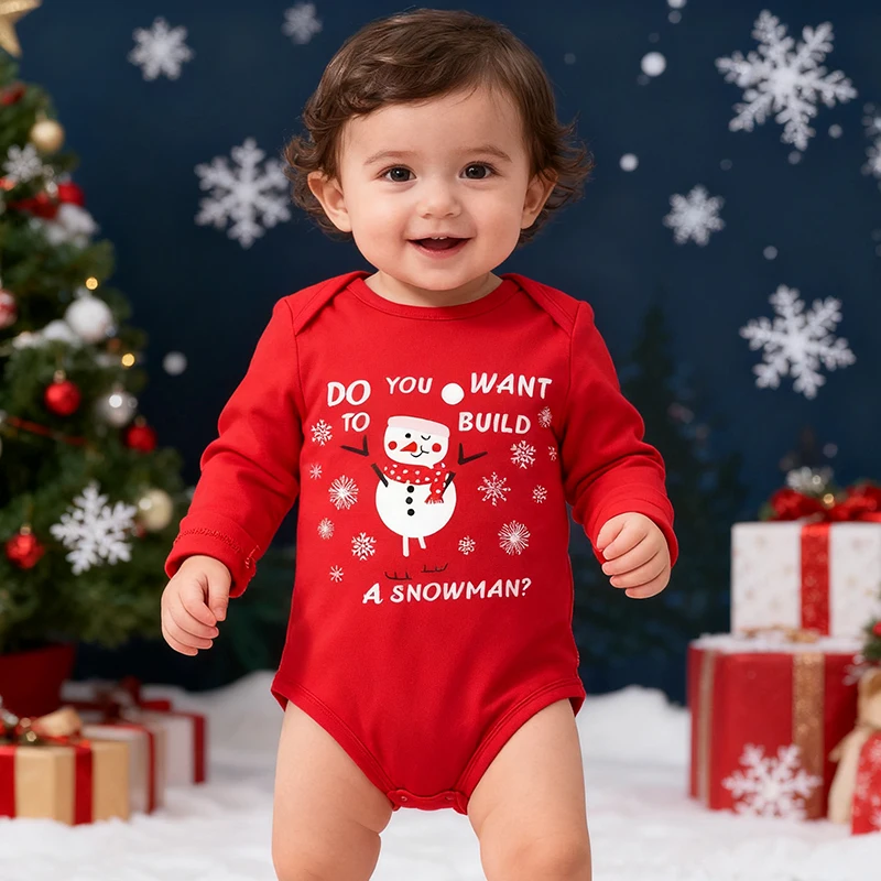 2025 New Christmas Costume Infant Baby Boys Girls Jumpsuit Cotton Cartoon Print Newborn Boys Girls Bodysuits New Year Clothing