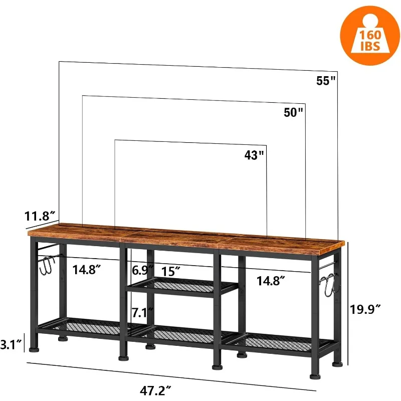 TV Stand for TVs up to 55 Inch, Entertainment Center with Open Storage Shelves, TV Media Console Table with Soundbar Shelf