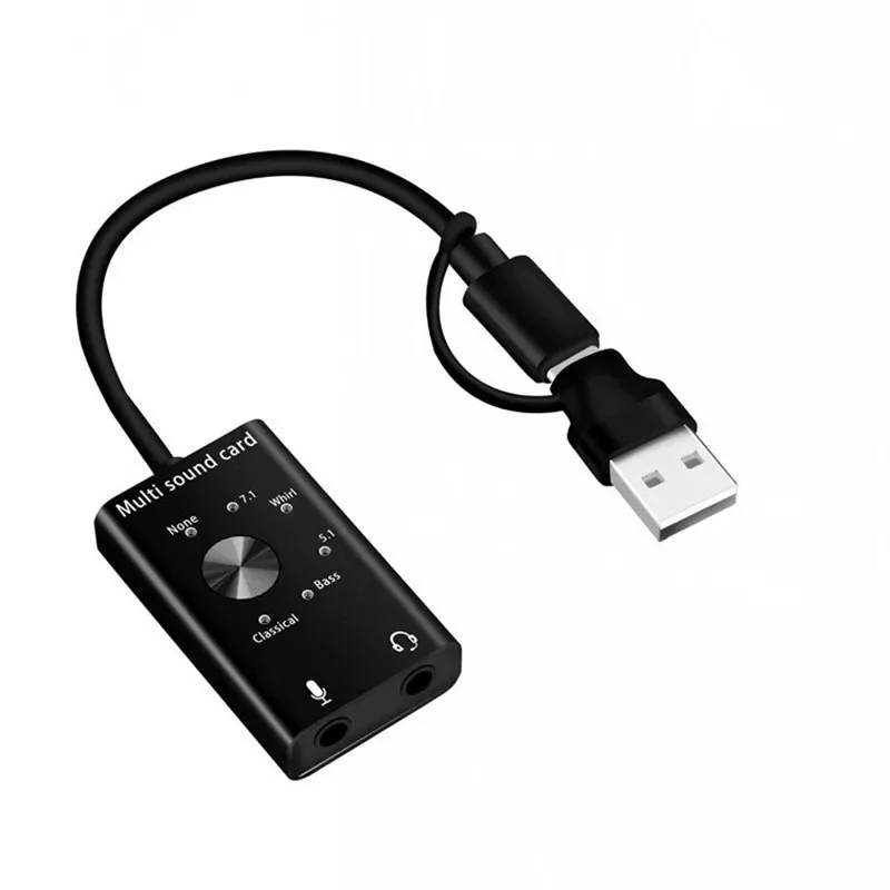 7.1 5.1 USB External Sound Card USB2.0+ Type C To 3.5mm Jack Headphone Microphone Audio Adapter for Windows Mac Linux Android