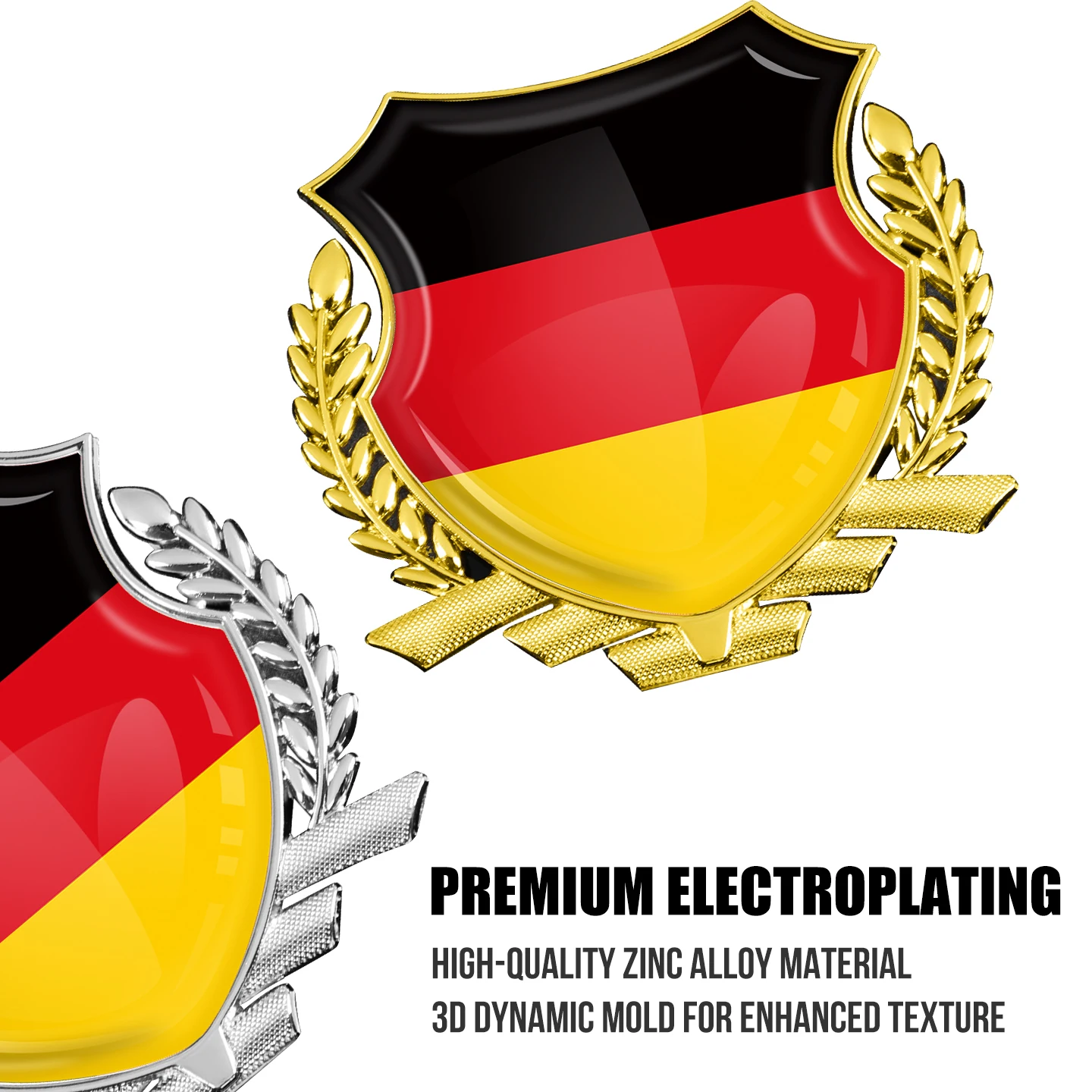 3D Epoxy Germany Flag Car Sticker Gold Silver Metal Base Shield Emblem Badge German Decal For BMW Benz Audi VW Golf Passat view 3