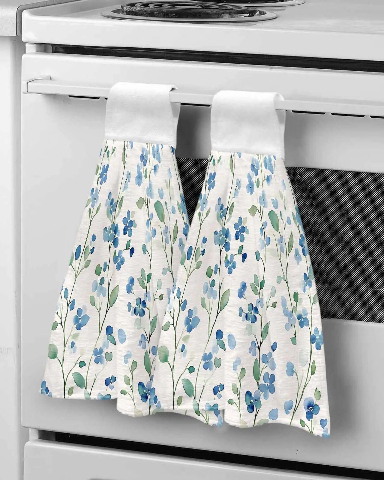 

Blue Flowers Watercolor Bathroom Hand Towel Kitchen Absorbent Custom Hanging Wipe Towel Soft Hand Cloth