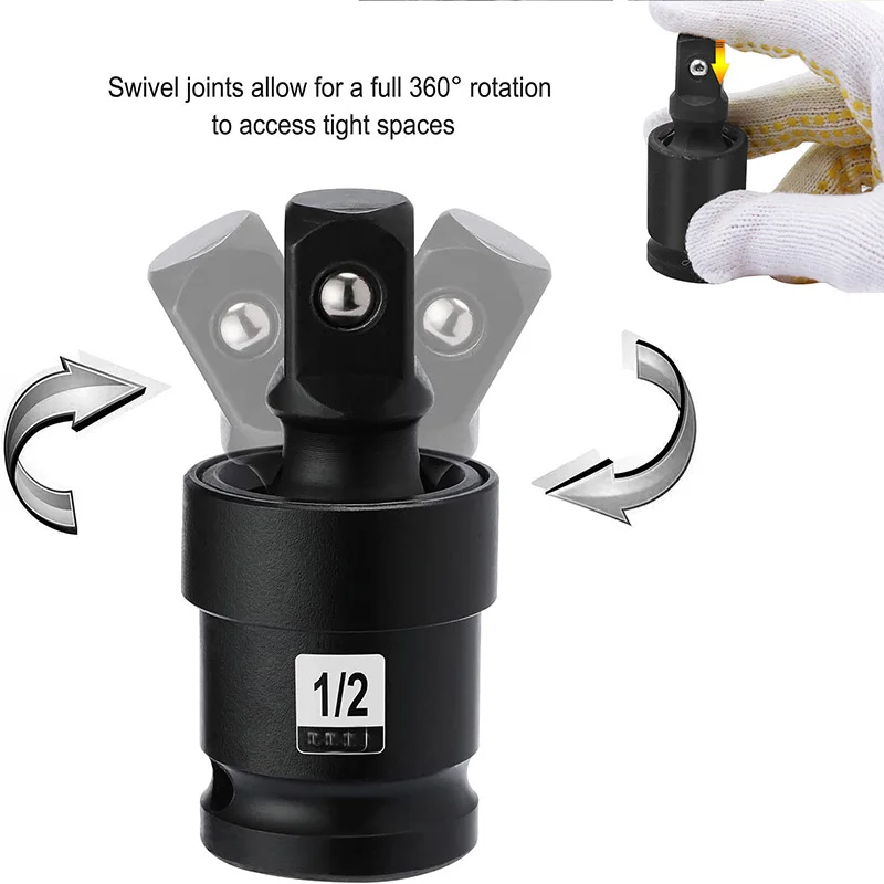 Kruiskoppeling Swivel Socket 360 Graden U-Joint Chroom-molybdeen Staal Zwart Fosfaat Afwerking Geschikt Voor Hand Air Sleutels