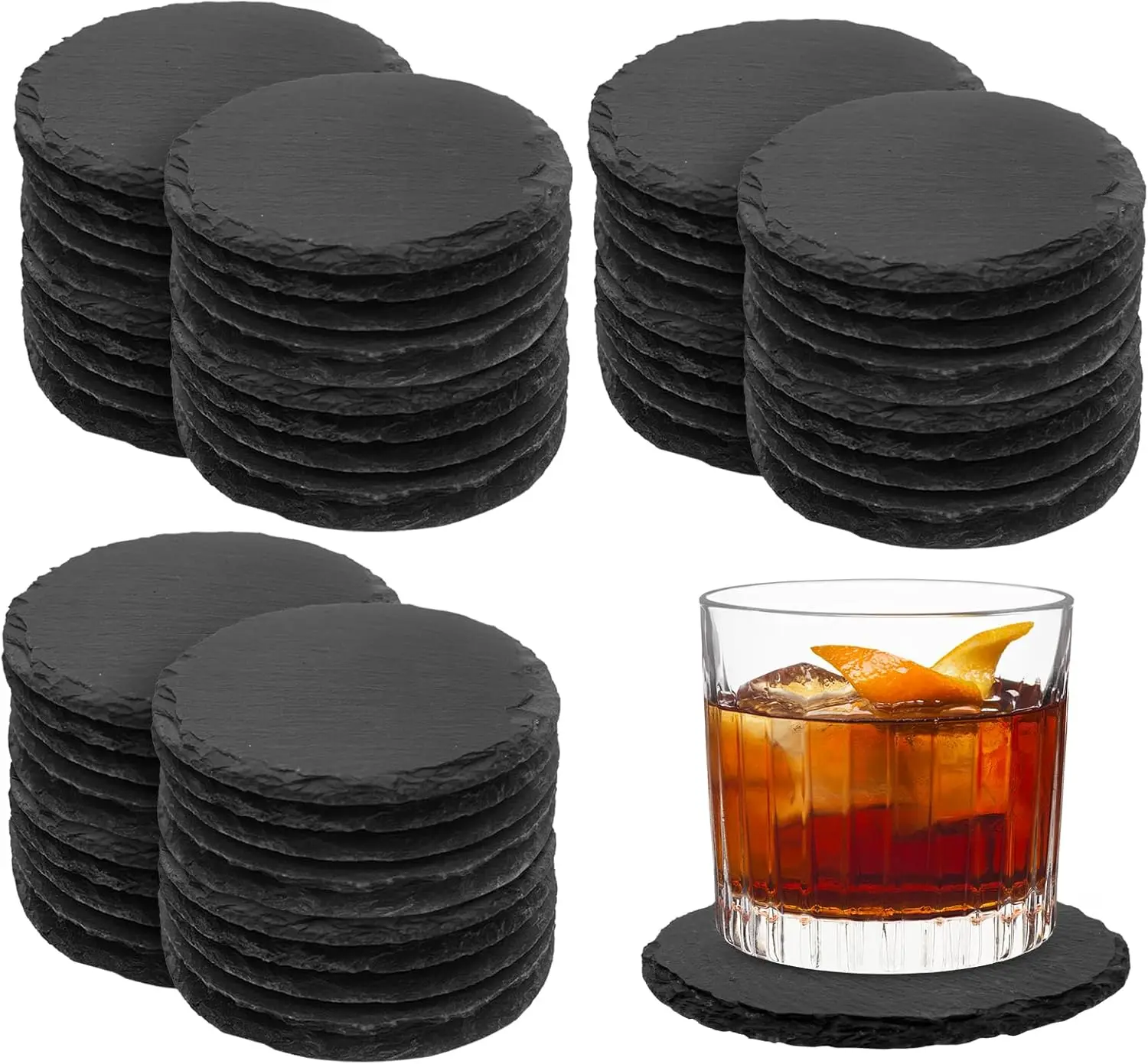 

60 Pieces Slate Coasters, 4 Inch Black Stone Set with Laser Engraving and Anti-Scratch Bottom for Home, Office, Kitchen, Bar Use
