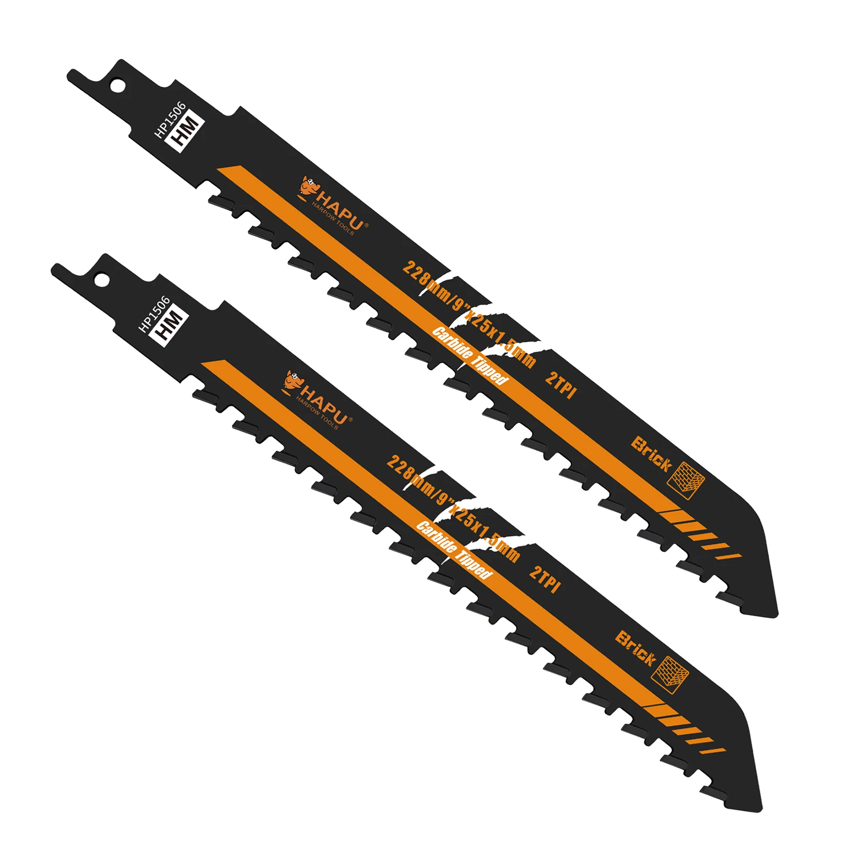 HAPU 2PCS 9-Inch Reciprocating Saw Blade 2TPI Carbide Tipped Sabre Saw Blade for Cutting Brick Tile Masonry Cement Hollow Brick