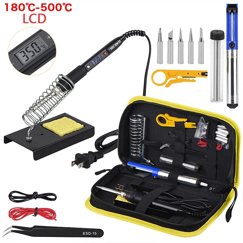 JCD 80W Electric Soldering Iron Kit Adjustable Temperature LCD Digital Display 220V/110V Soldering Iron Tips Welding Tools 908S