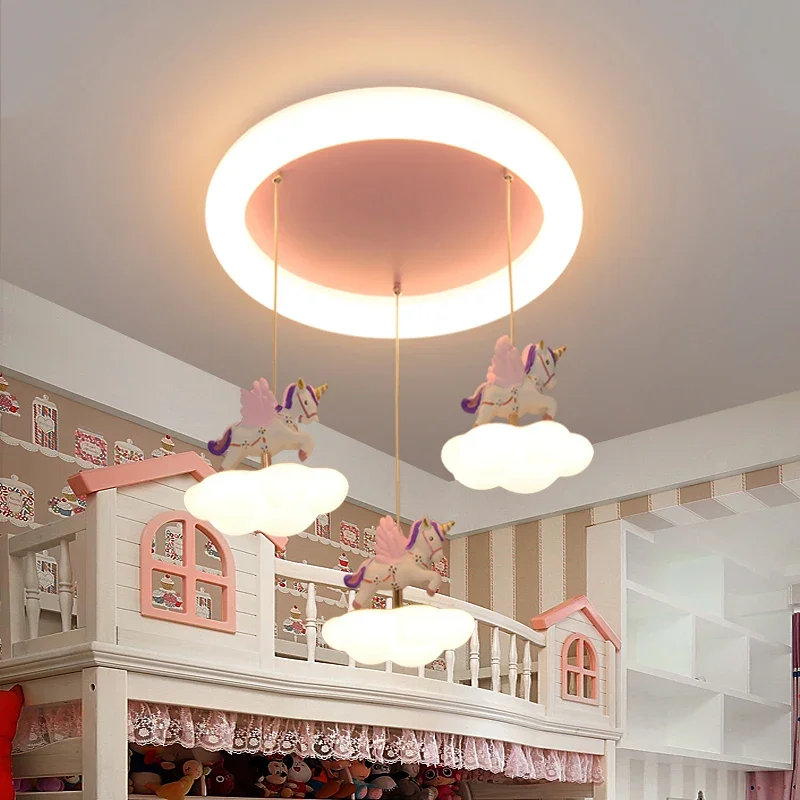 Children's room chandelier bedroom light nordic creative cartoon unicorn simple girl princess room boy girl lighting