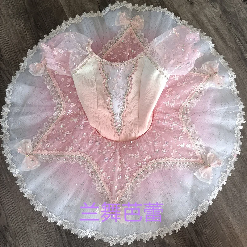 Professional Kids Girls Child Competition Performance Wear Glitters Fairy Dance Dress Gradiant Pink Purple Ballet Tutu Costumes