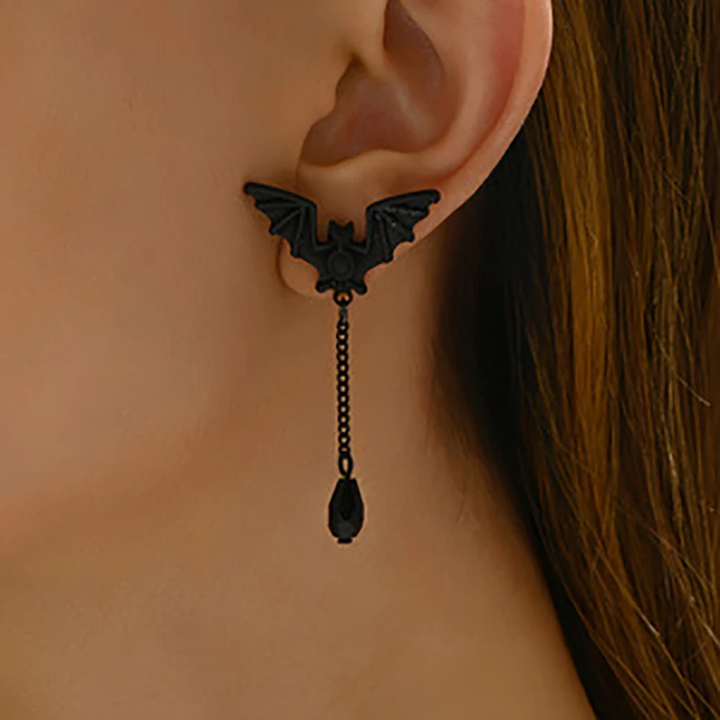 Gothic Style Earrings Black Bat Earrings Halloween Retro Earrings Diablo Bat Earrings