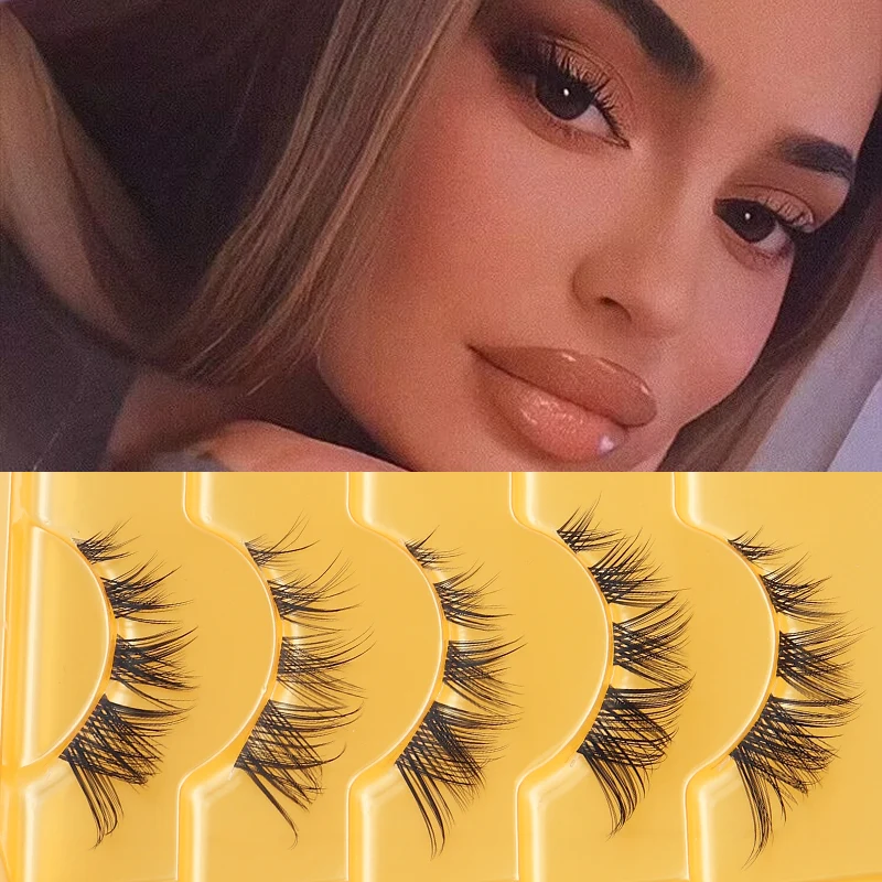 5 Paar transparente Flügelwimpern aus Kunstnerz, flauschige falsche Wimpern, koreanische natürliche Wimpern, Make-up-Wimpernstränge – Detail 3