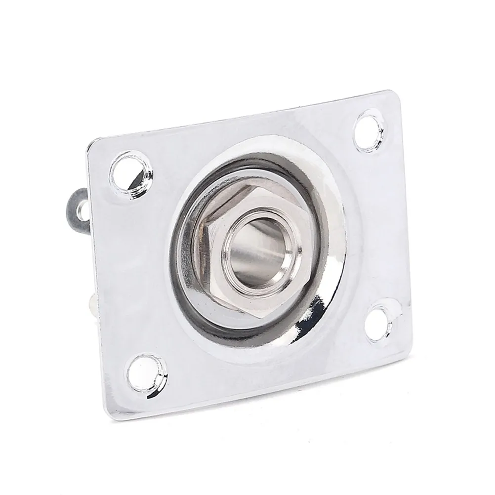 635Mm Copper Guitar Input Output Jack Socket Plug with Plate Screws for Electric Guitar Bass Silver Long-Lasting Iron