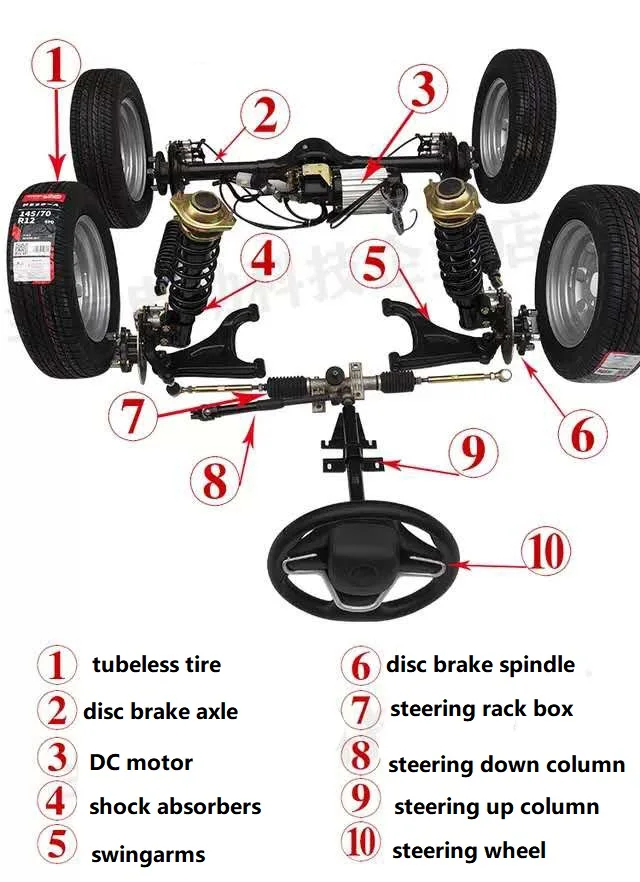 Motorcycle Electric Transmission 48V 2000W Motor Tricycle Front Swingarms Rear Axle Differential Gearbox With 4 Wheels